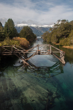 Old wooden bridge on Seven Lakes Road, Argentina