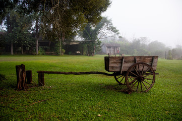 Fototapeta na wymiar Old Wooden chariot in countryside of Misiones, Argentina