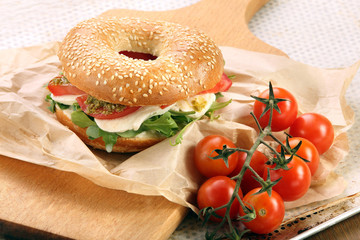 Sandwich with mozzarella, tomato and pesto