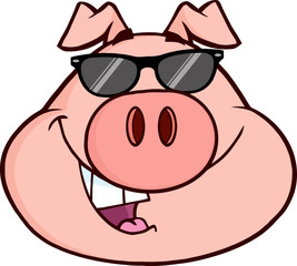 Happy Pig Head Cartoon Mascot Character