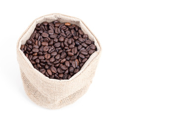 coffee beans in bag isolated on white background