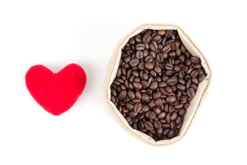 coffee beans in bag isolated on white background