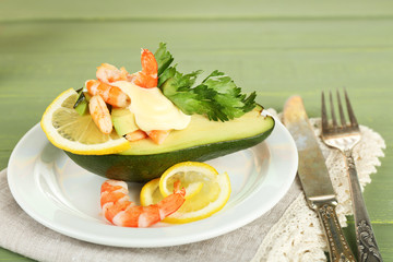 Tasty salad with shrimps and avocado