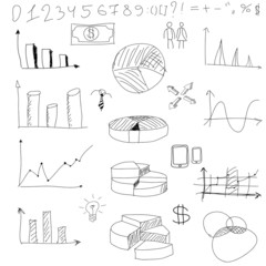 Hand draw doodle web charts business - obrazy, fototapety, plakaty