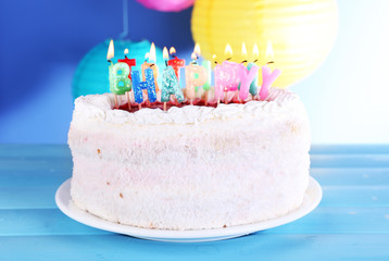 Cake on blue background