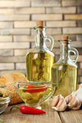 Different sorts of cooking oil, close-up