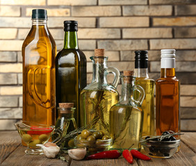 Different sorts of cooking oil, close-up