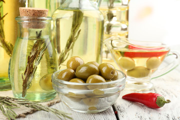 Different sorts of cooking oil, close-up