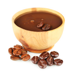 Coffee beans with chocolate, isolated on white