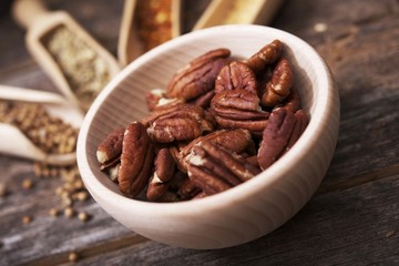 Pecans in the Wooden Bowl