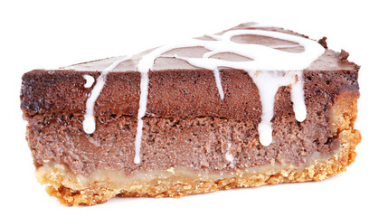 Piece of chocolate cake isolated on white