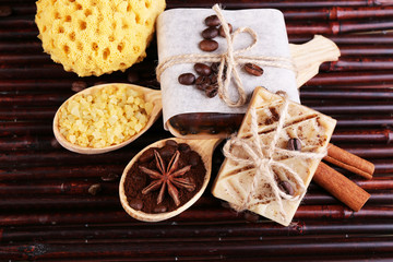 Organic soap with coffee beans, sea salt and milled coffee in