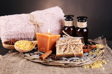 Obraz na płótnie Canvas Organic soap with coffee beans, sea salt