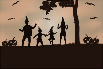 Halloween - silhouette of a family