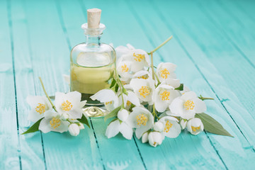 Fototapeta na wymiar Essential aroma oil with jasmine