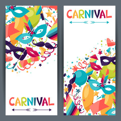 Celebration vertical banners with carnival icons and objects.