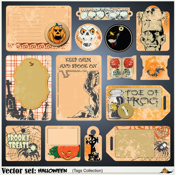 Vector set: tags, label and sticker on a theme of Halloween