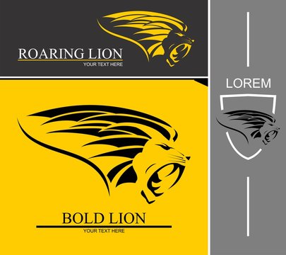 Sideview roaring lion head combine with text