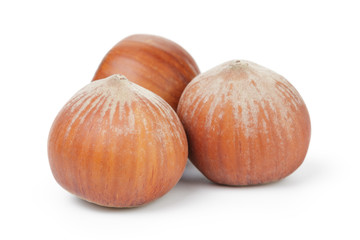 three whole hazelnuts