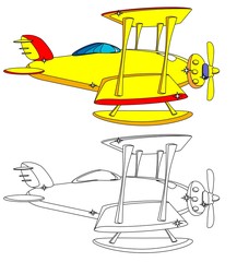 Color and Outline Version of the Aircraft. Vector.