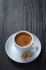 classic double espresso on wood table