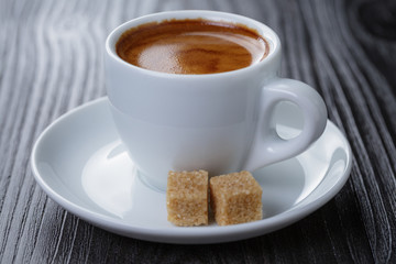 classic double espresso on wood table