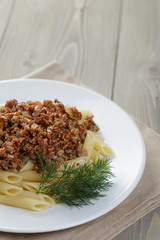 pasta nautically on wood table