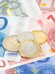 Euro money banknote and coins close-up