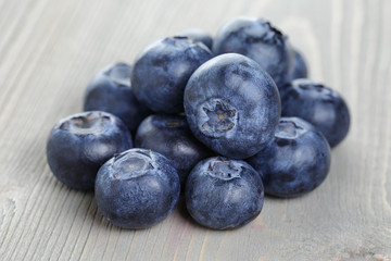 blueberries on wood table