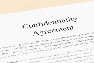 Confidentiality agreement document  close-up