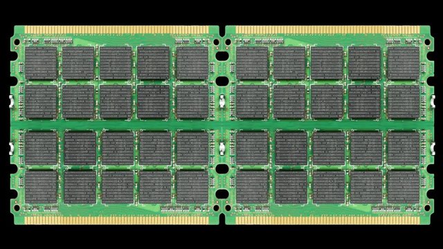 Camera zooms in to computer memory chips.