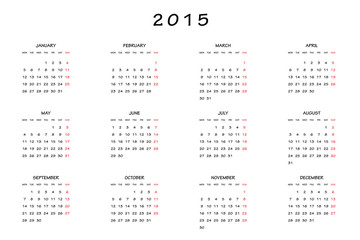 2015 Calendar isolated on white background