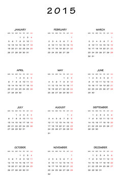 2015 Calendar isolated on white background