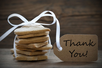 Ginger Bread Cookies with Thank You Label - obrazy, fototapety, plakaty