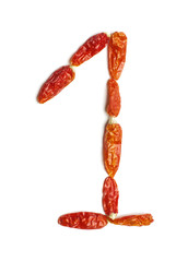 Number 1 arranged from chili peppers isolated