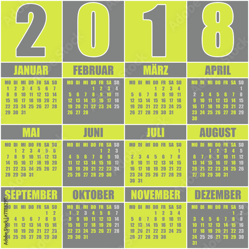 "Kalender 2018 Deutsch" Stockfotos und lizenzfreie Bilder 
