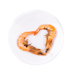Shrimps in form of heart.