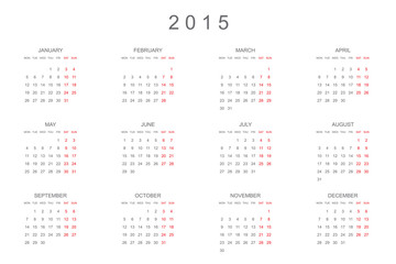 2015 Calendar isolated on white background