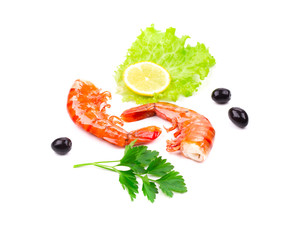 Shrimps close up on white.