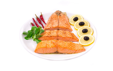 Grilled salmon fillets with rosemary.