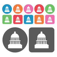 White House Icon. Amarica Sign Icons Set. Round And Rectangle Co