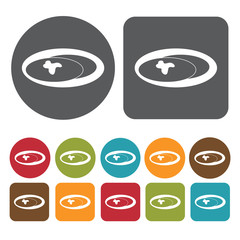 Pancakes Icon. Breakfast And Dining Sign Icons Set. Round And Re