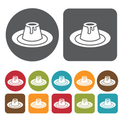 Pudding Icon. Breakfast And Dining Sign Icons Set. Round And Rec
