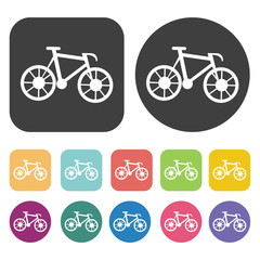 Bicycle Icons Set. Round And Rectangle Colourful 12 Buttons. Vec