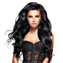 Beautiful brunette woman with long black  hair