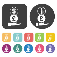 Dollar And Yen Sign Icon. Currency Exchange Sign Icons Set. Roun