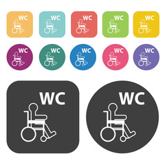 Bathroom sign for disabled person icon. Disabled Related icons s