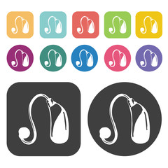 Hearing aid icon. Disabled Related icons set. Round And Rectangl