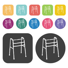 Adult walker icon. Disabled Related icons set. Round And Rectang