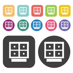 Square Drawers Icon. Furniture Icons Set. Round And Rectangle Co